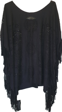 Suede Look Fringe Poncho