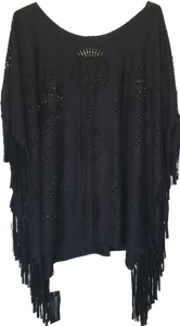 Suede Look Fringe Poncho
