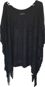 Suede Look Fringe Poncho 
