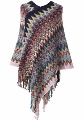 Zig Zag Pattern Fringe Poncho Zizu