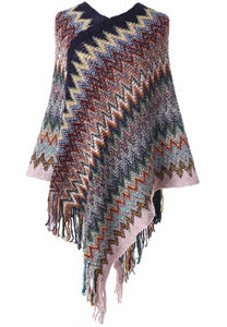 Zig Zag Pattern Fringe Poncho Zizu