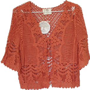 Front Tie Lace Look Terracotta Bolero Shrug Isabella Boho 