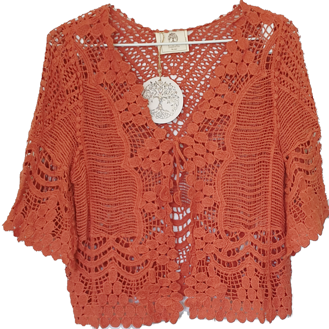 Front Tie Lace Look Terracotta Bolero Shrug Isabella Boho 
