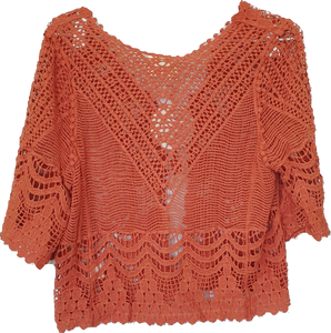 Front Tie Lace Look Terracotta Bolero Shrug Isabella Boho 
