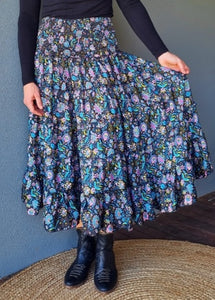 Boho Tiered Skirt Black Ombak Designs 