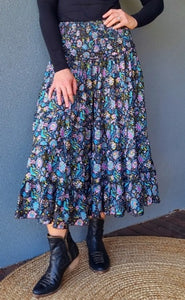 Boho Tiered Skirt Black Ombak Designs 