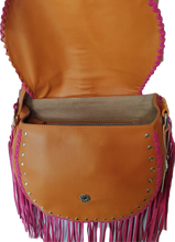 Load image into Gallery viewer, Esmeralda Crossbody Bag Tan Fuchsia Celestial Gypsy The Label 