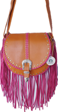 Load image into Gallery viewer, Esmeralda Crossbody Bag Tan Fuchsia Celestial Gypsy The Label 