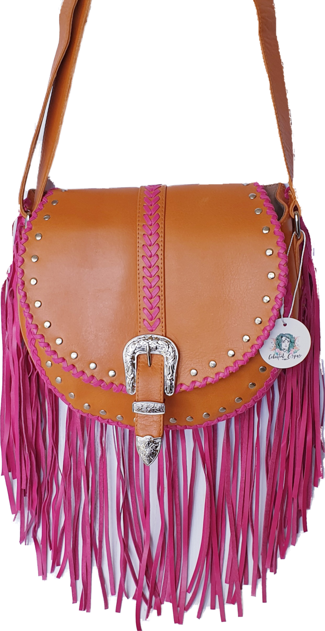 Esmeralda Crossbody Bag Tan Fuchsia Celestial Gypsy The Label 