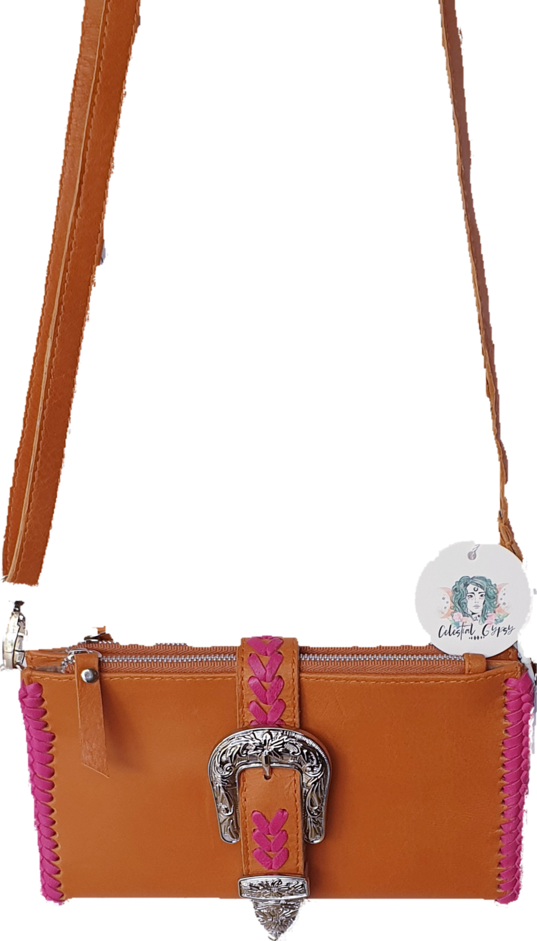 Esmeralda Clutch Bag Tan Fuchsia Celestial Gypsy The Label 