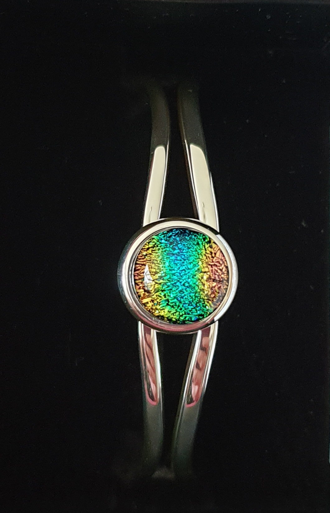 Cuff Bracelet With Round Dichroic Glass Cabochon Liquid Crystal Australia 