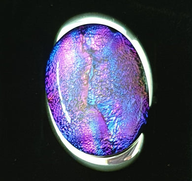 Ripple Ring With Oval Dichroic Glass Cabochon Liquid Crystal Australia 