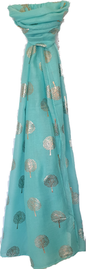 Teal Scarf With Rose Gold Metallic Tree Pattern IVYS