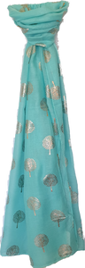 Teal Scarf With Rose Gold Metallic Tree Pattern IVYS