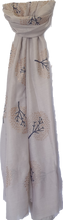 Load image into Gallery viewer, Grey Scarf With Rose Gold Metallic And Navy Tree Pattern IVYS