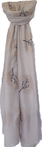 Grey Scarf With Rose Gold Metallic And Navy Tree Pattern IVYS