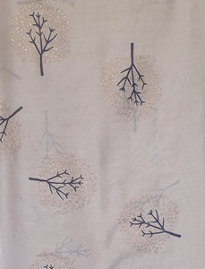 Grey Scarf With Rose Gold Metallic And Navy Tree Pattern IVYS 