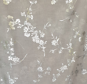 Smoke Grey Scarf With Silver Foil Flower Branch Pattern Deco 