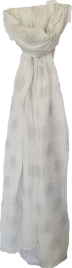 White Scarf With Round Silver Metallic Pattern IVYS 