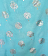 Load image into Gallery viewer, Teal Scarf With Rose Gold Metallic Tree Pattern IVYS 