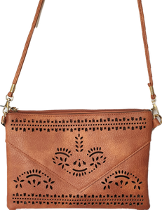 Caramel Crossbody Bag With Laser Cut Detail IVYS