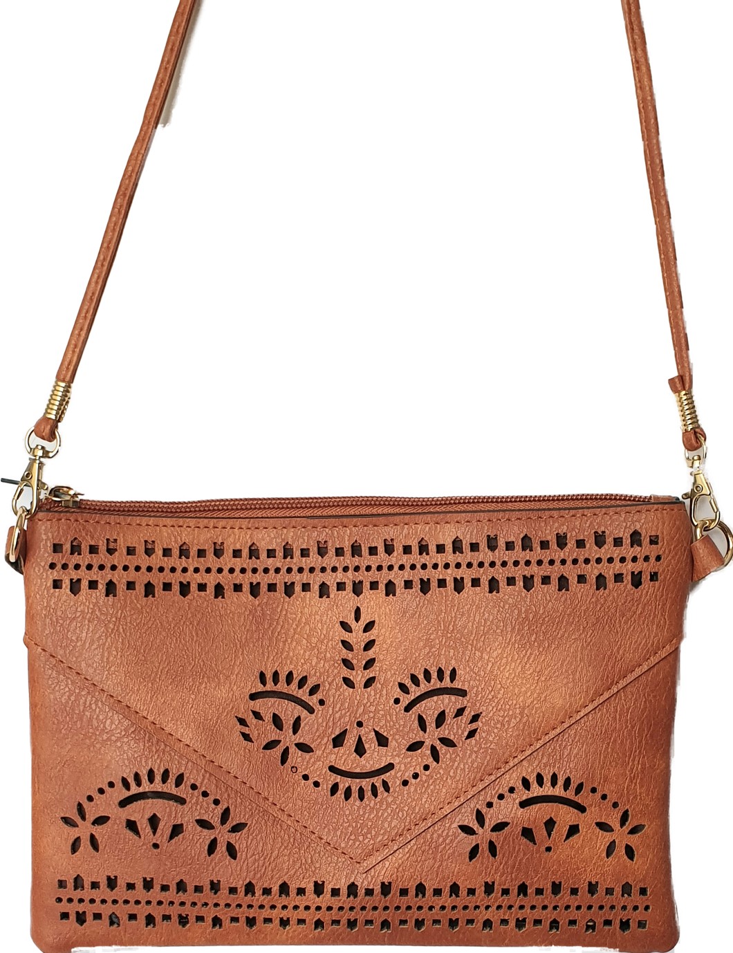 Caramel Crossbody Bag With Laser Cut Detail IVYS