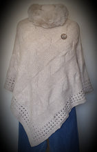 Load image into Gallery viewer, Knit Poncho With Faux Fur Neck Trim IVYS 