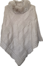 Load image into Gallery viewer, Knit Poncho With Faux Fur Neck Trim IVYS