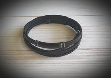 Load image into Gallery viewer, Black Leather And Stainless Steel Multi Strand Men&#39;s Bracelet Blaze 