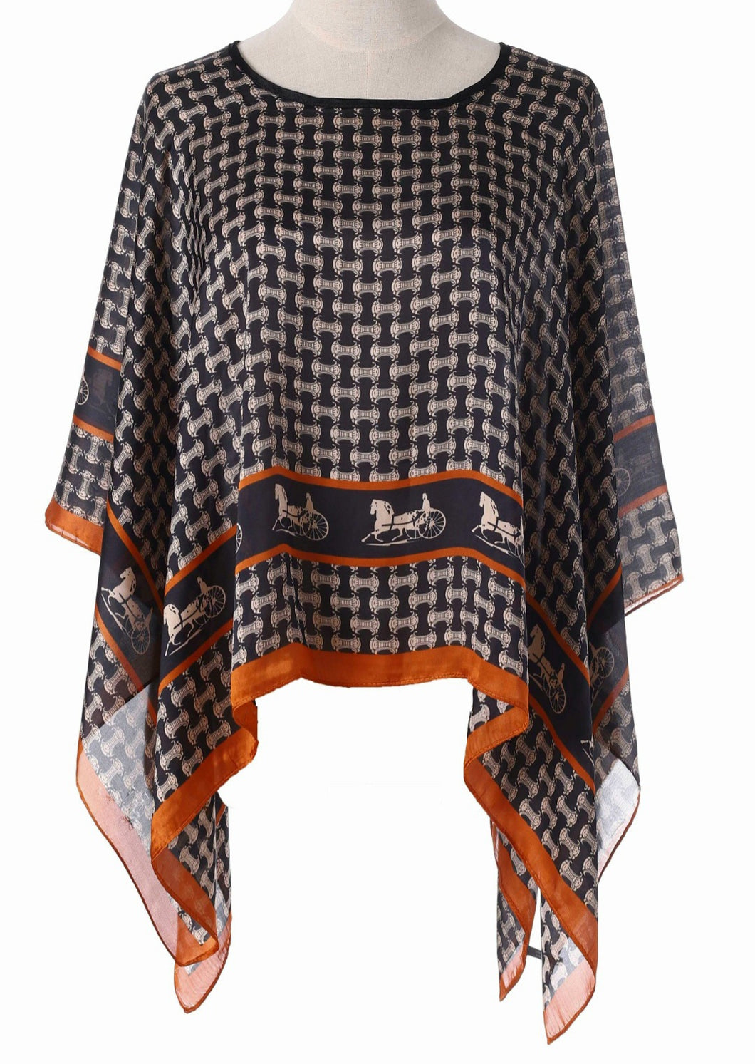 Poncho Style Silk Feel Print Top Inspire By Zizu 