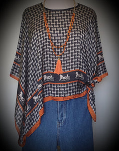 Poncho Style Silk Feel Print Top Inspire By Zizu 