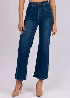 WakeeDenim Wide Leg Jeans With Front Pocket Detail