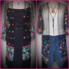 Load image into Gallery viewer, Embroidered Mesh Kimono With Fringe Detail 