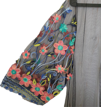 Load image into Gallery viewer, Embroidered Mesh Kimono With Fringe Detail 