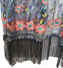 Load image into Gallery viewer, Embroidered Mesh Kimono With Fringe Detail 