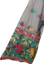 Load image into Gallery viewer, Embroidered Mesh Kimono With Fringe Detail 