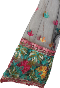 Embroidered Mesh Kimono With Fringe Detail 