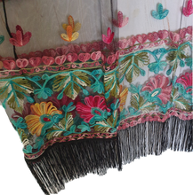 Load image into Gallery viewer, Embroidered Mesh Kimono With Fringe Detail 