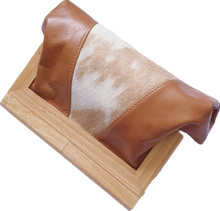 Load image into Gallery viewer, Caramel Leather And Cowhide Timber Clutch Moy Tasmania 