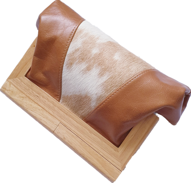 Caramel Leather And Cowhide Timber Clutch Moy Tasmania 