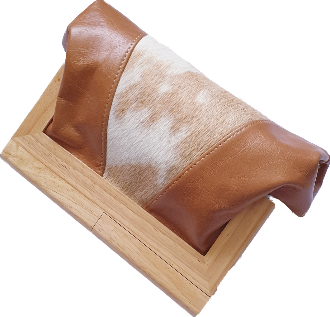 Caramel Leather And Cowhide Timber Clutch Moy Tasmania 