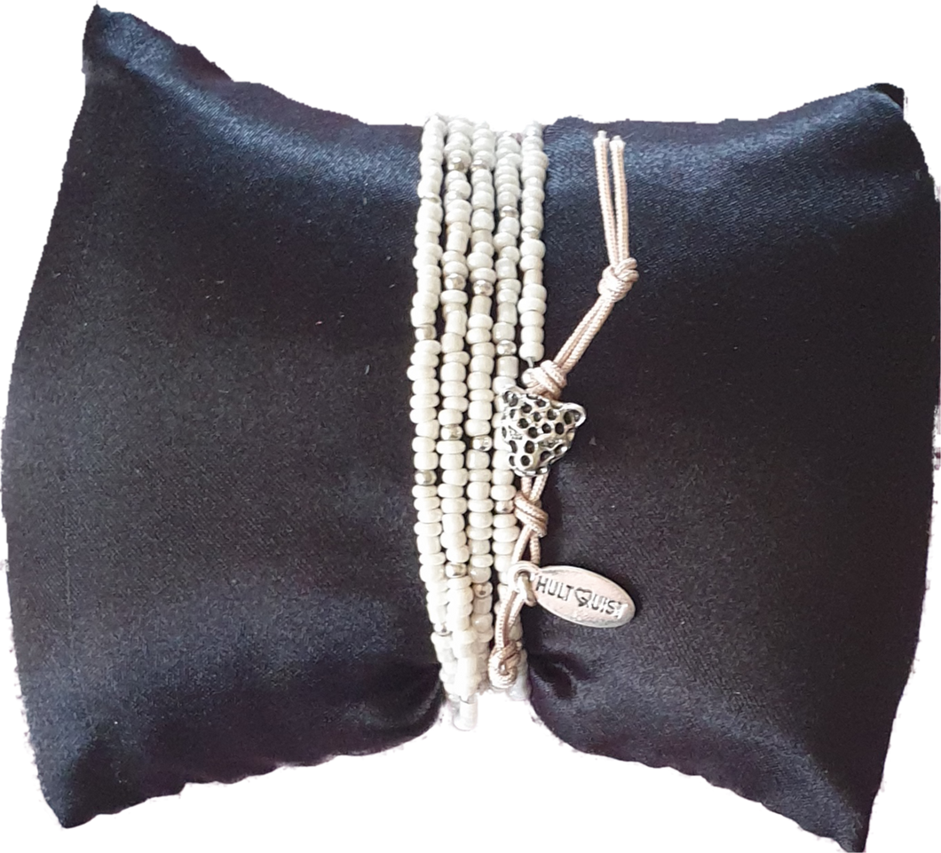 Beaded Wrap Bracelet With Silver Leopard Head Clasp Hultquist Copenhagen AU 