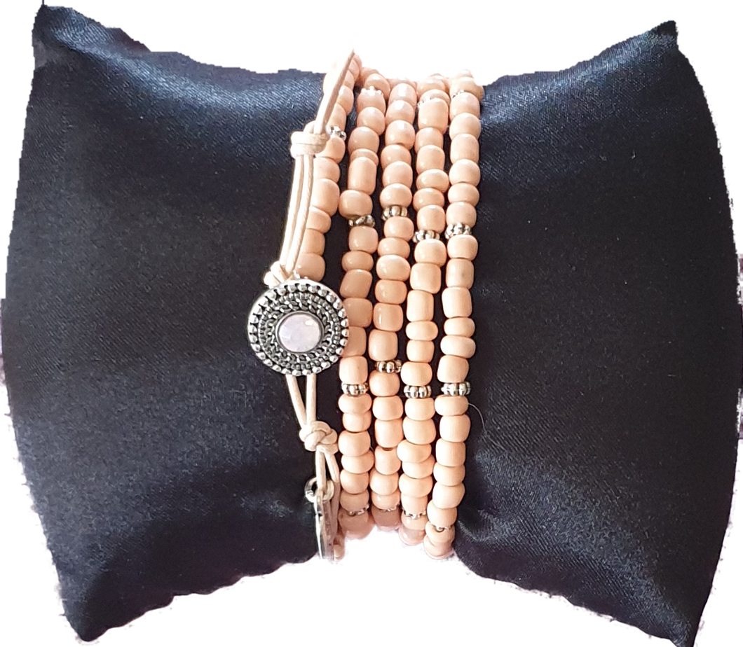 Pink Peach Beaded Wrap Bracelet Hultquist 