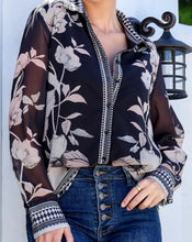 Load image into Gallery viewer, Flora Button Front Shirt With Border Trim Print Grace &amp; Co