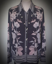 Load image into Gallery viewer, Flora Button Front Shirt With Border Trim Print Grace &amp; Co