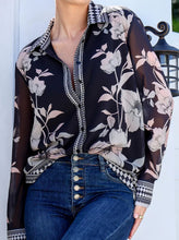 Load image into Gallery viewer, Flora Button Front Shirt With Border Trim Print Grace &amp; Co