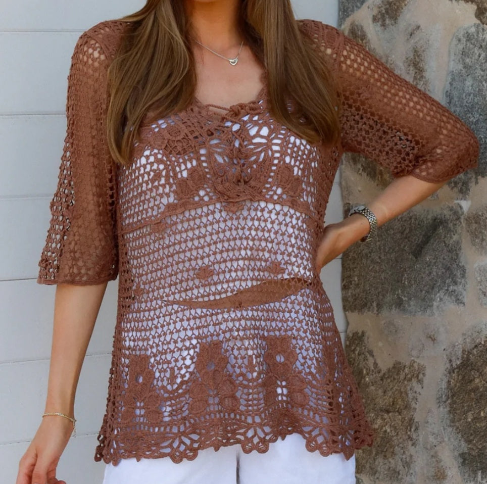 Lace Up Front Crochet Style Top Willow The Crochet Label 