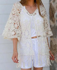Retro Style Crochet Lace Fringe Cardi Willow The Crochet Label 