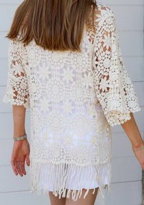 Retro Style Crochet Lace Fringe Cardi Willow The Crochet Label 
