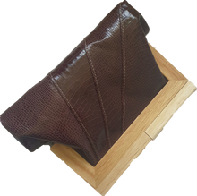 Load image into Gallery viewer, Maroon Croc Embossed Leather And Timber Clutch Moy Tasmania 